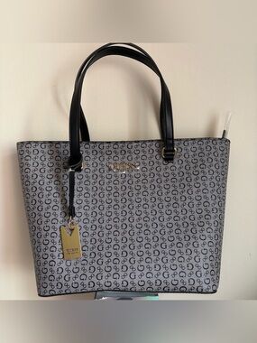 GUESS Black Monogram Tote Bag